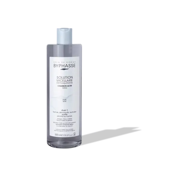 BYPHASSE SOLUTION MICELLAIRE DEMAQUILLANTE 4 EN 1 AU CHARBON ACTIF 500ML
