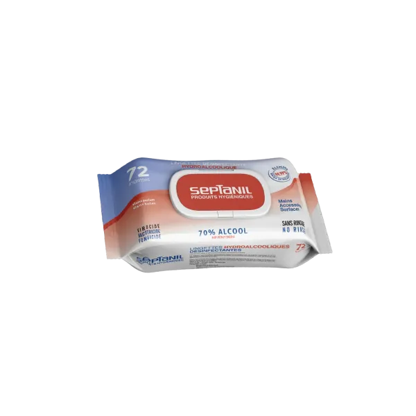 SEPTANIL LINGETTES DESINFECTANTES SOLUTION HYDROALCOOLIQUE 70% ALCOOL 72 LINGETTES