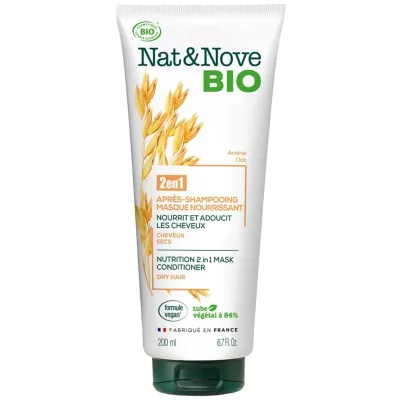 NAT & NOVE BIO 2EN1 APRES-SHAMPOOING MASQUE NOURRISSANT CHEVEUX SECS 200ML NAT & NOVE BIO 2EN1 APRES-SHAMPOOING MASQUE NOURRISSANT CHEVEUX SECS 200ML