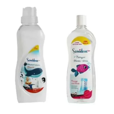 SENSIDOUX BEBE OFFRE SPECIALE ADOUCISSANT CONCENTRE 1 LITRE+LIQUIDE NETTOYANT DOUX 650 ML(-50%)