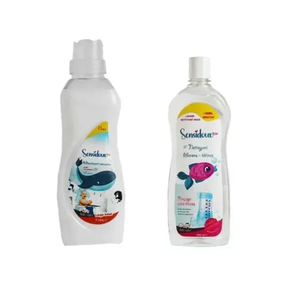 SENSIDOUX BEBE OFFRE SPECIALE ADOUCISSANT CONCENTRE 1 LITRE+LIQUIDE NETTOYANT DOUX 650 ML(-50%)