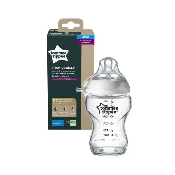 TOMMEE TIPPEE COLSE TO NATURE BIBERON BLAN EN VERRE 0M+ 250ML