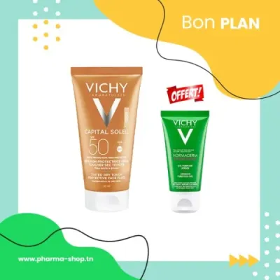 VICHY CAPITAL SOLEIL EMULSION TOUCHER SEC TEINTEE SPF50 50ML+NORMADERM GEL PURIFIANT 50ML (OFFERT)