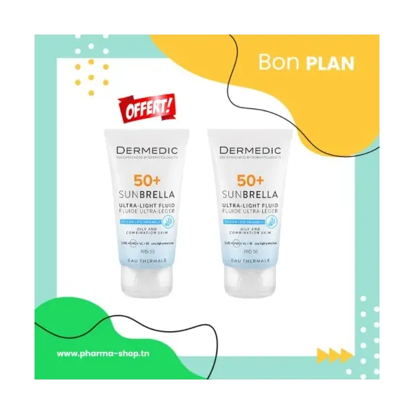 DERMEDIC SUNBRELLA FLUIDE ULTRA LEGER SPF50+ PEAUX MIXTES A GRASSES 40ML (2EME OFFERT)