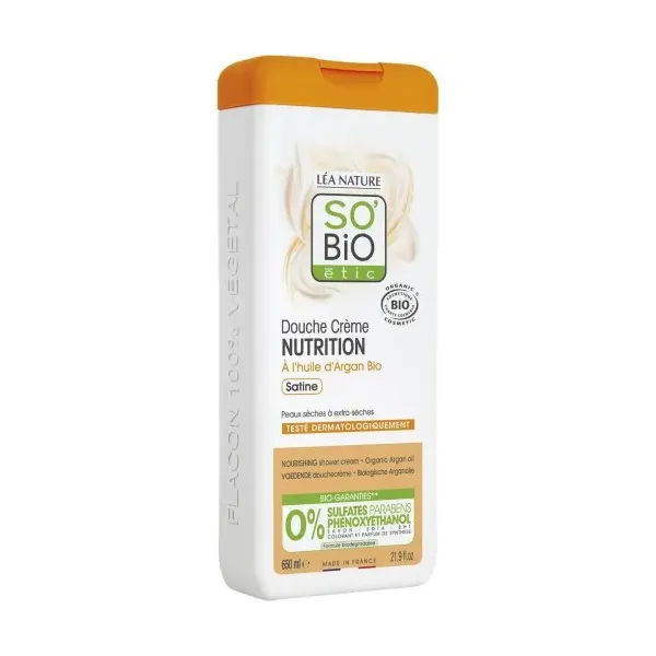 SO BIO DOUCHE CREME NUTRITION A L'HUILE D'ARGAN BIO 650 ML
