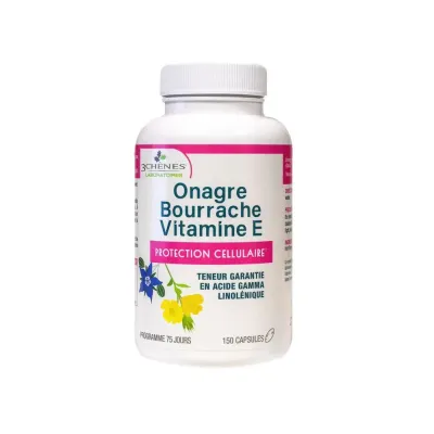 3 CHENES ONAGRE BOURRACHE VITAMINE E 150 CAPSULES 3 CHENES ONAGRE BOURRACHE VITAMINE E 150 CAPSULES