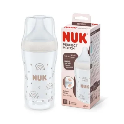 NUK BIBERON PERFECT MATCH PLASTIC AVEC TÉTINE EN SILICONE SOUPLE 260ml NUK BIBERON PERFECT MATCH PLASTIC AVEC TÉTINE EN SILICONE SOUPLE 260ml