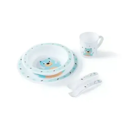 CANPOL BABIES set repas 5p turquoise happy animals 4/401