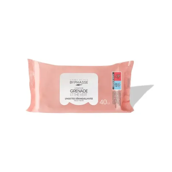 BYPHASSE LINGETTES DEMAQUILLANTES GRENADE ET THE VERT BT/40