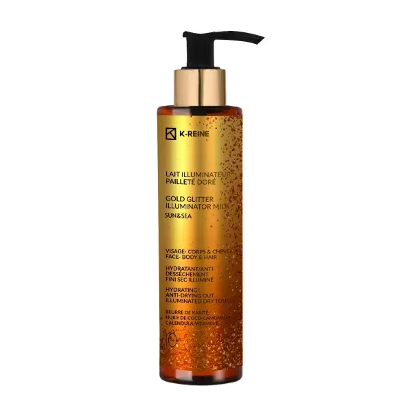 K-REINE LAIT ILLUMINATEUR PAILLETE DORE VISAGE CORPS ET CHEVEUX SPF10 150ML