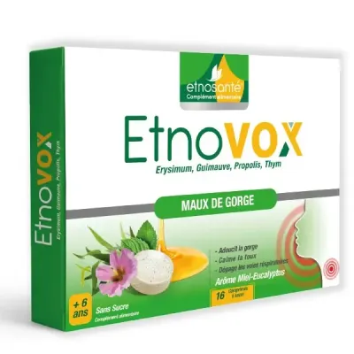 ETNOSANTE ETNOVOX MAUX DE GORGE MIEL EUCALYPTUS 16 COMPRIMES